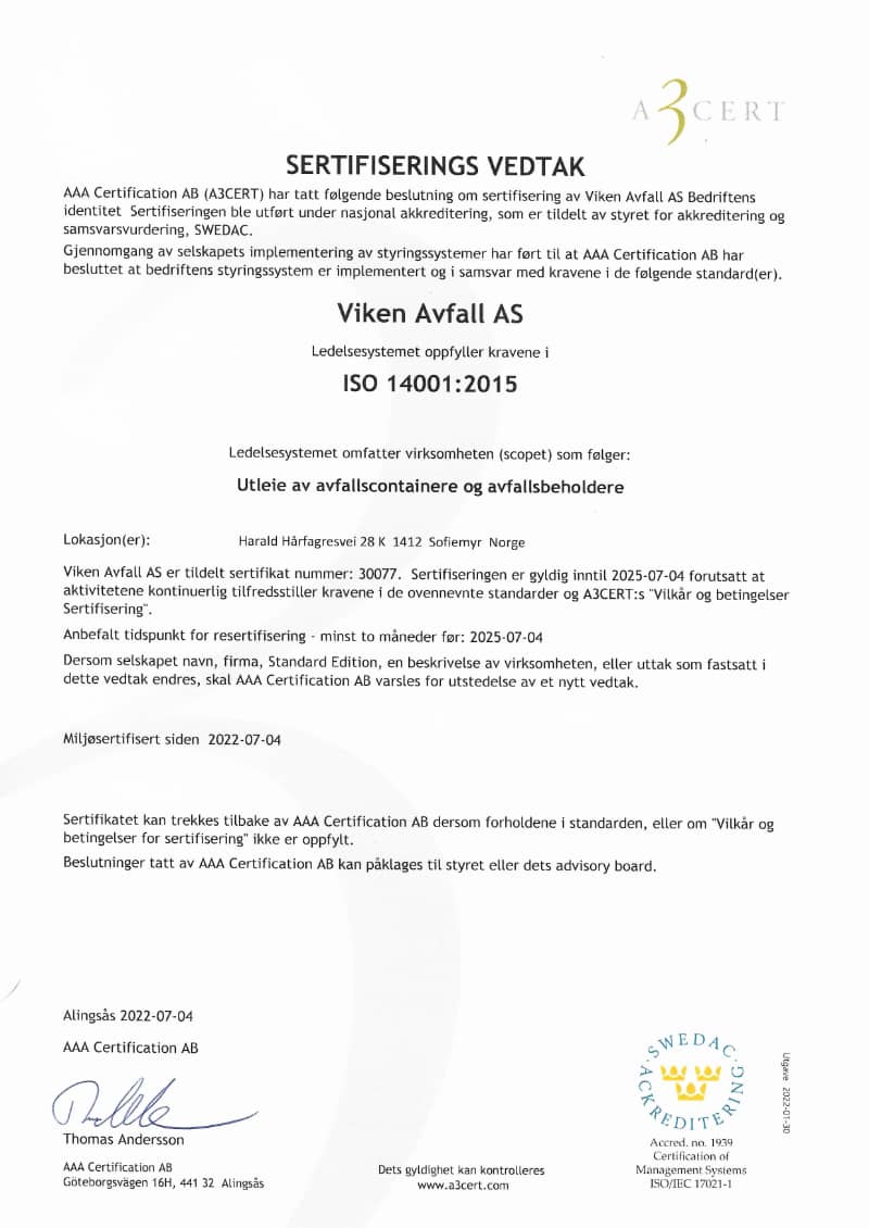 Sertifisering ISO 14001